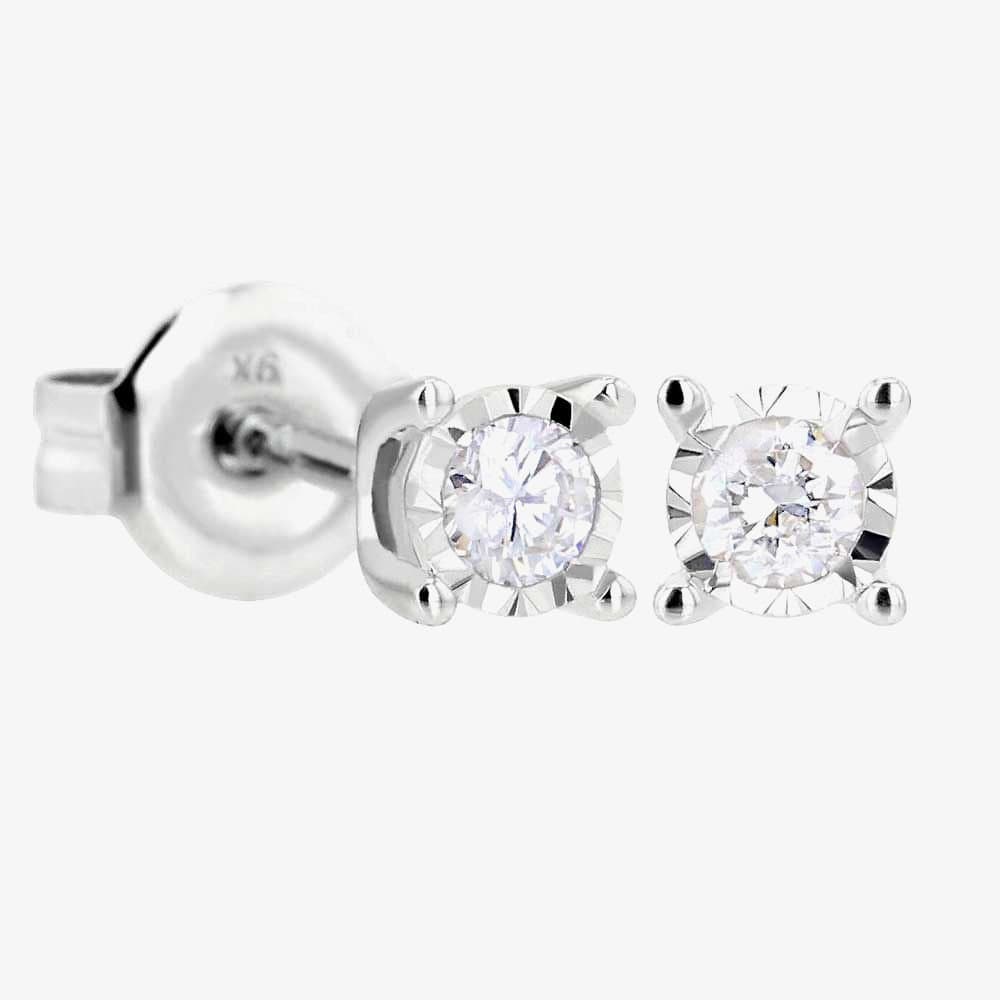 T.H.Baker T.H.Baker Silver 9ct White Gold Diamond Stud Earrings