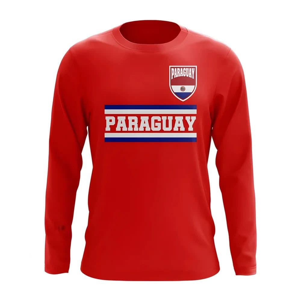 Paraguay Paraguay Men's Personalised Core Football Country Long Sleeve T-Shirt in Red