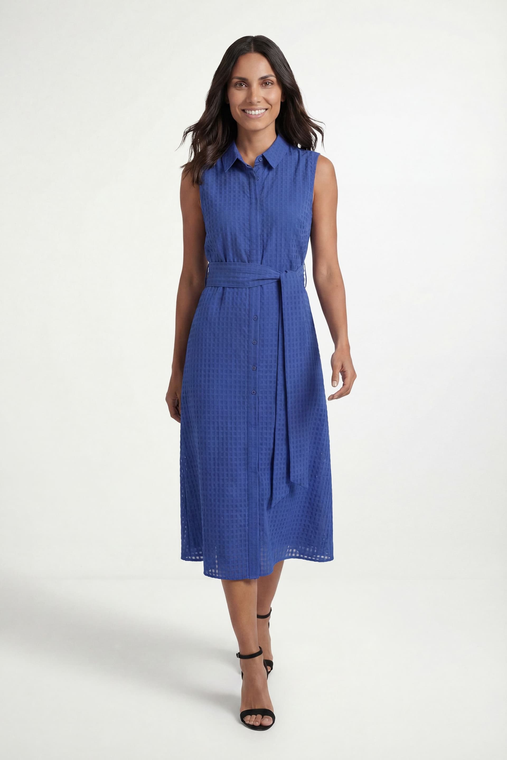 Wallis Wallis Women's Sleeveless Check Organza Shirt Dress in Cobalt
