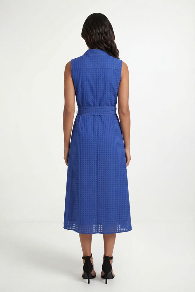 Wallis Wallis Women's Sleeveless Check Organza Shirt Dress in Cobalt - 2