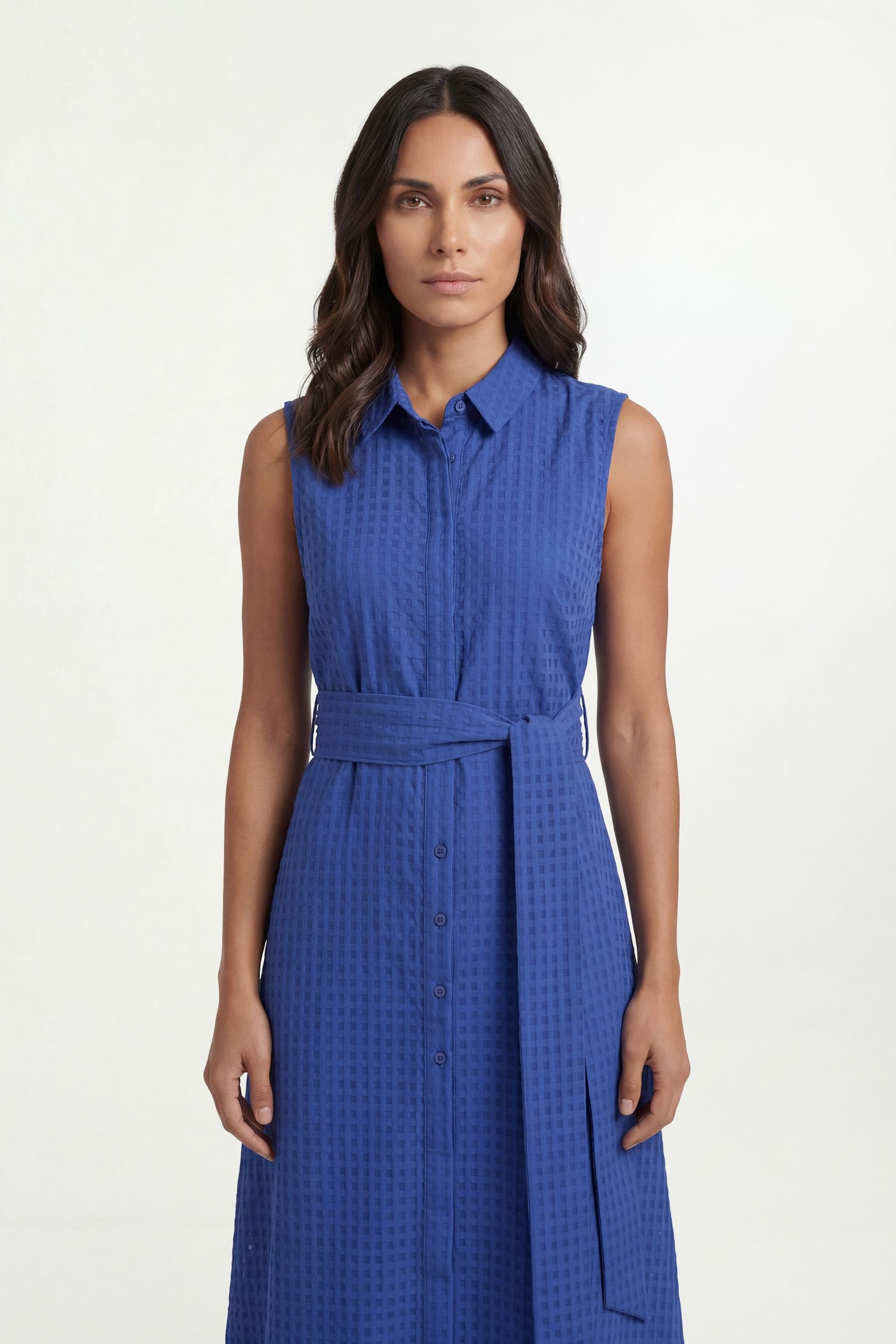 Wallis Wallis Women's Sleeveless Check Organza Shirt Dress in Cobalt - 4