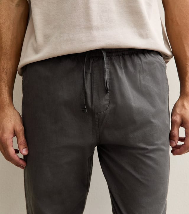 New Look Men's Dark Grey Regular Cotton Tapered Trousers New Look - 2