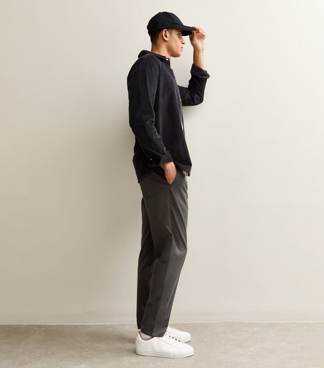 New Look Men's Dark Grey Regular Cotton Tapered Trousers New Look - 3