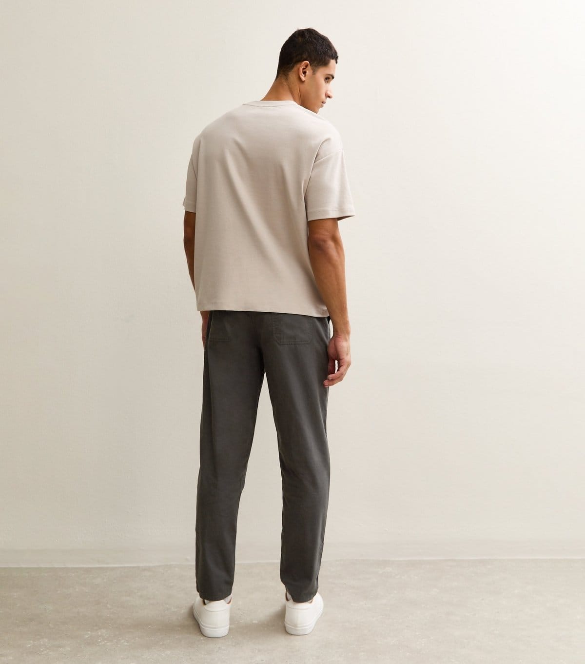 New Look Men's Dark Grey Regular Cotton Tapered Trousers New Look - 4