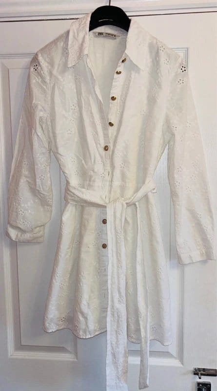 Zara White Lace Belted Shirt Dress