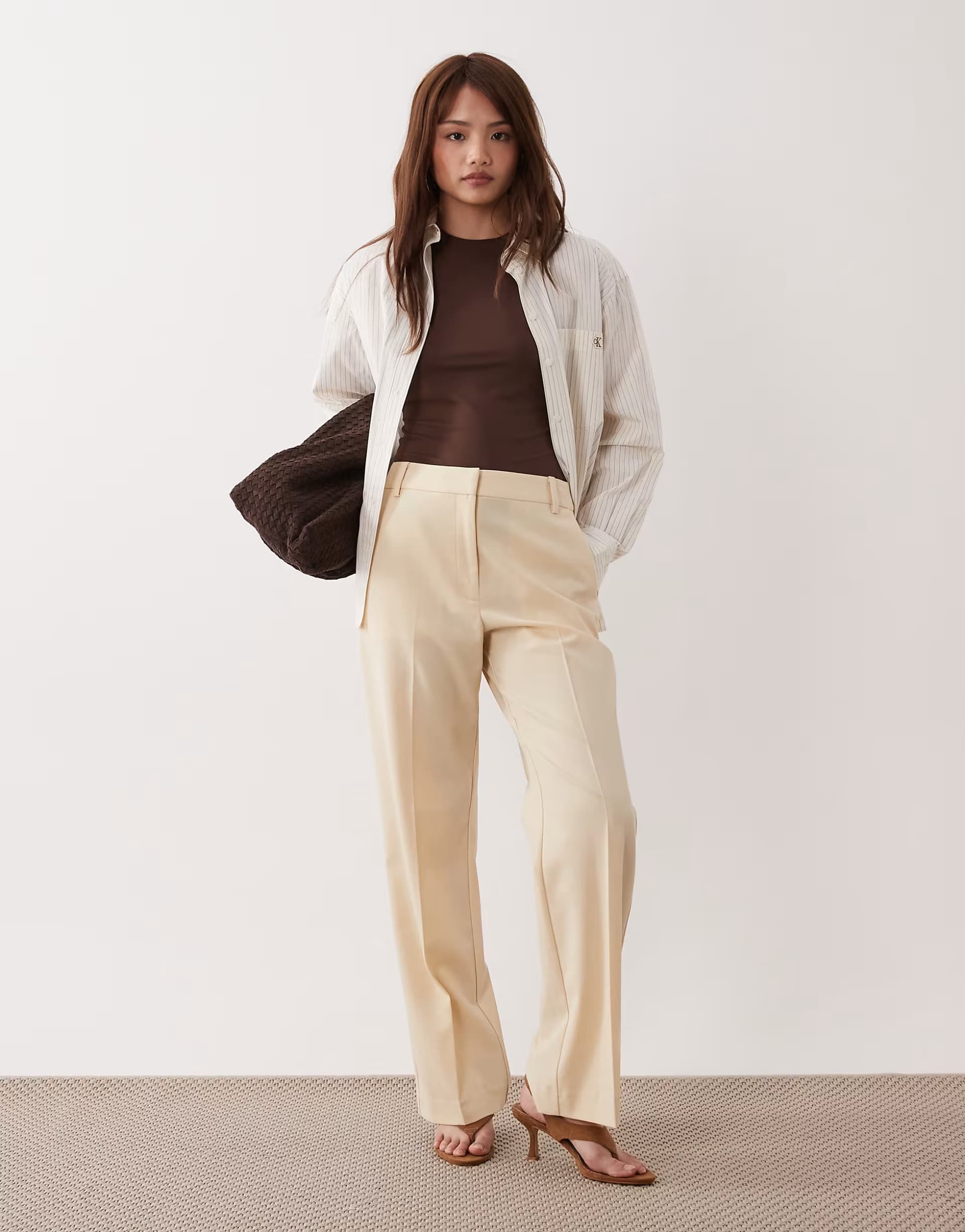 ASOS ASOS DESIGN Petite Buttermilk Tailored Slim Straight Trousers