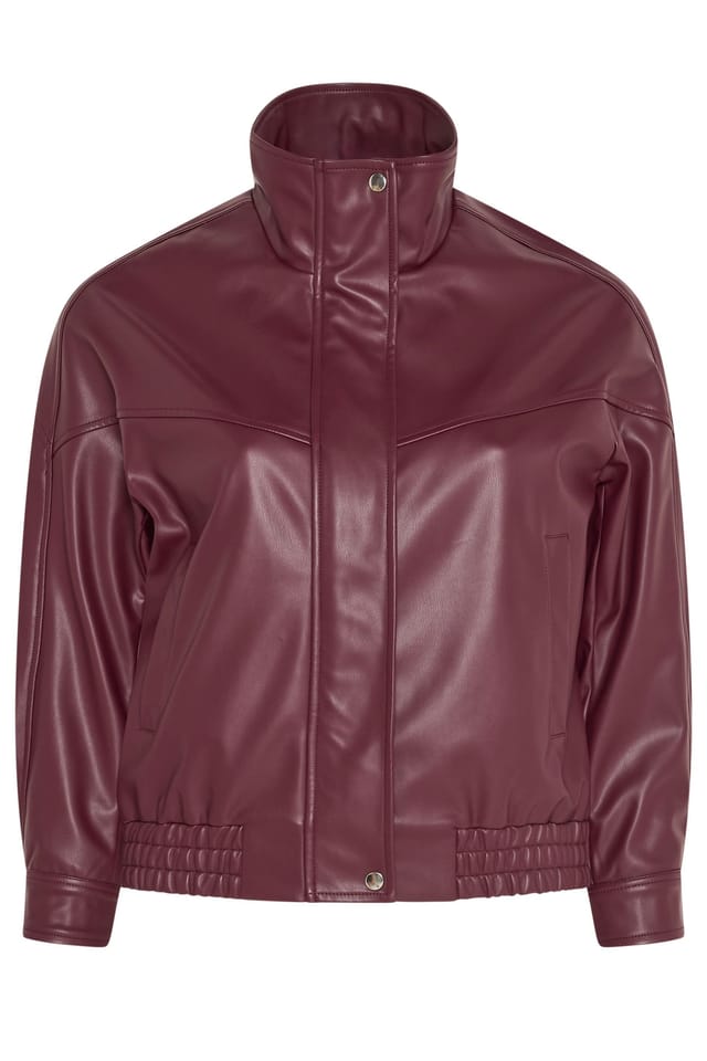 Yours Yours Women's Faux Leather Funnel Neck Jacket in Dark Red - 2