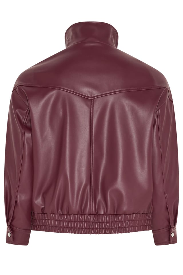 Yours Yours Women's Faux Leather Funnel Neck Jacket in Dark Red - 3