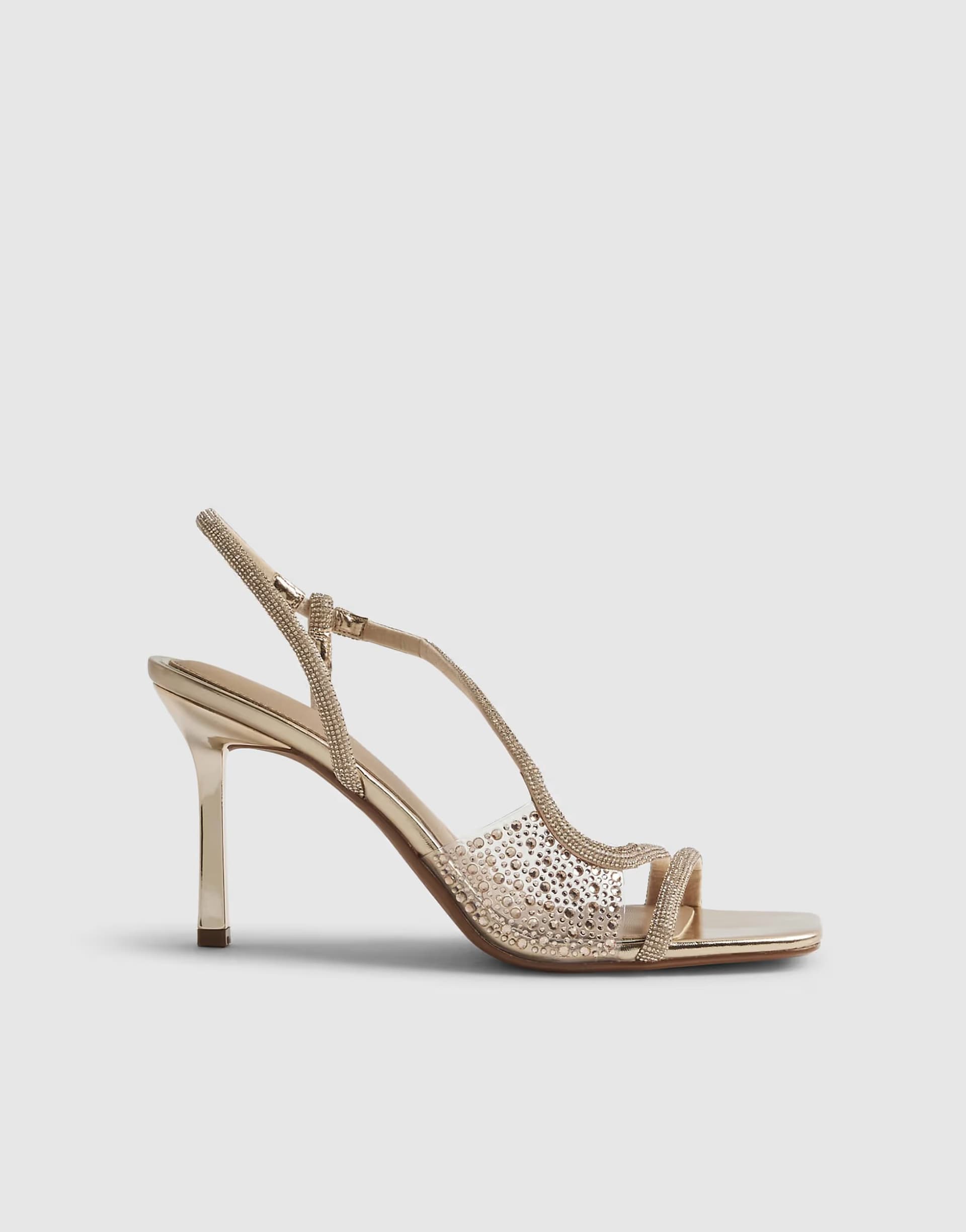 ASOS River Island Gold diamante heeled sandals in rose gold