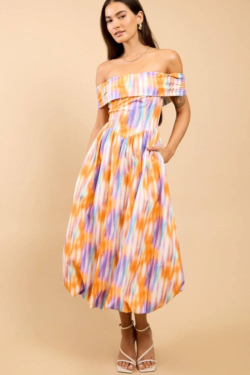 Little Mistress Little Mistress Women's Blur Print Bardot Midaxi Dress - 4