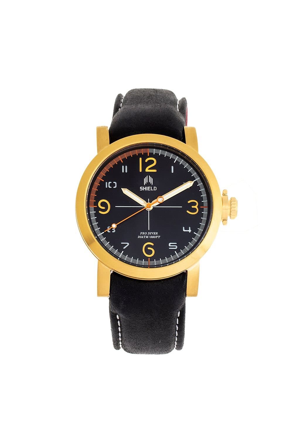 Shield Shield Berge Leather-Band Men's Diver Watch in Gold