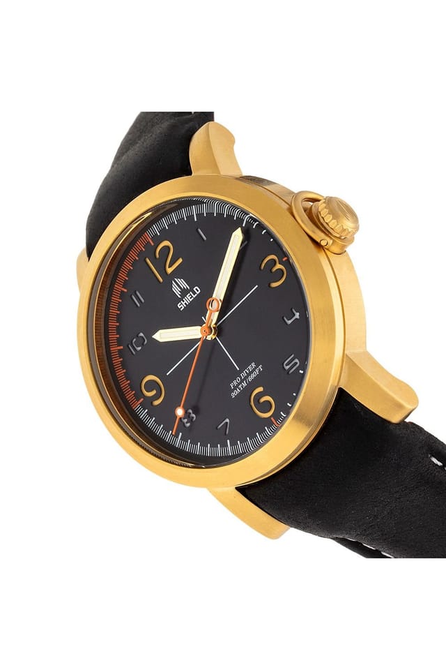Shield Shield Berge Leather-Band Men's Diver Watch in Gold - 3