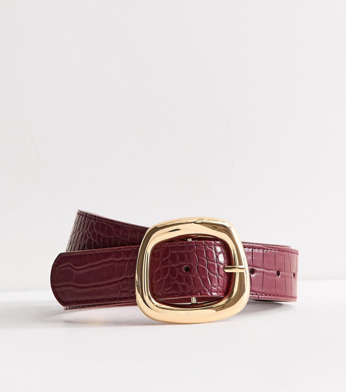 New Look Dark Burgundy Faux Leather Irregular Square Buckle Belt New Look