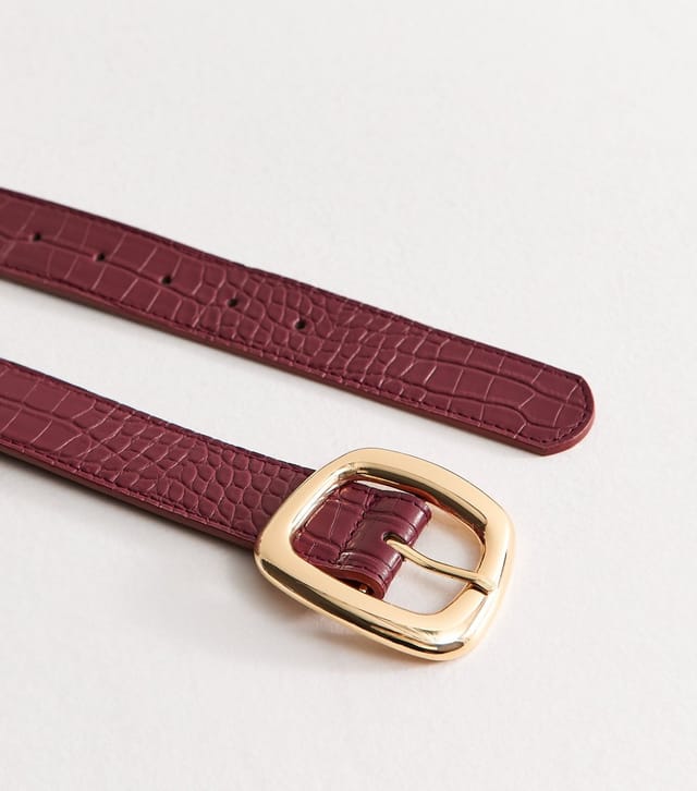 New Look Dark Burgundy Faux Leather Irregular Square Buckle Belt New Look - 3