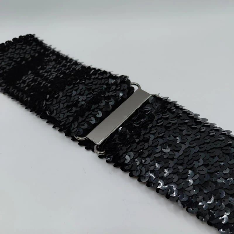 New Look Sequined Black Stretch Elastic Wide Belt Waistband Corset 30"-36"