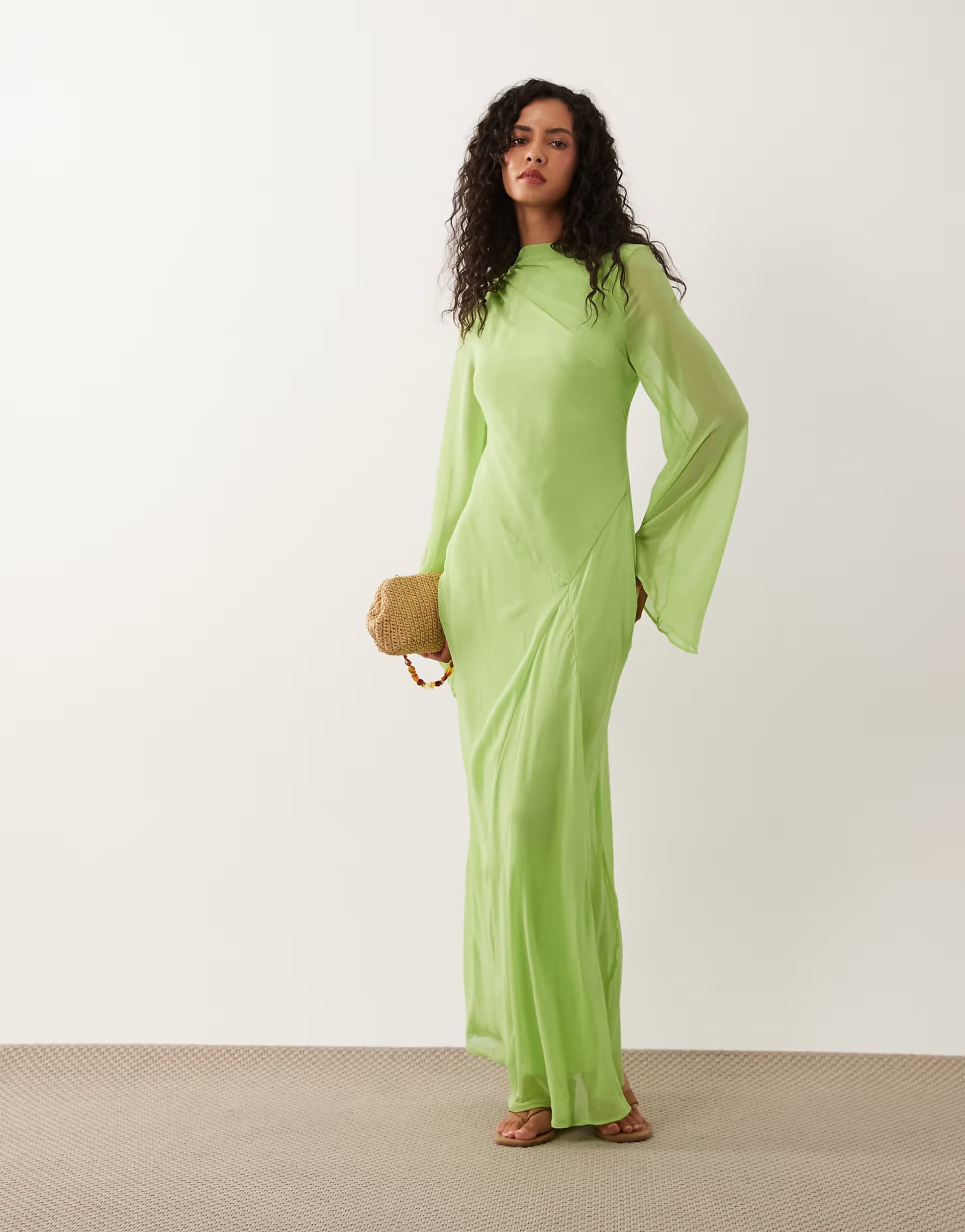 ASOS ASOS DESIGN slash neck chiffon maxi dress in green