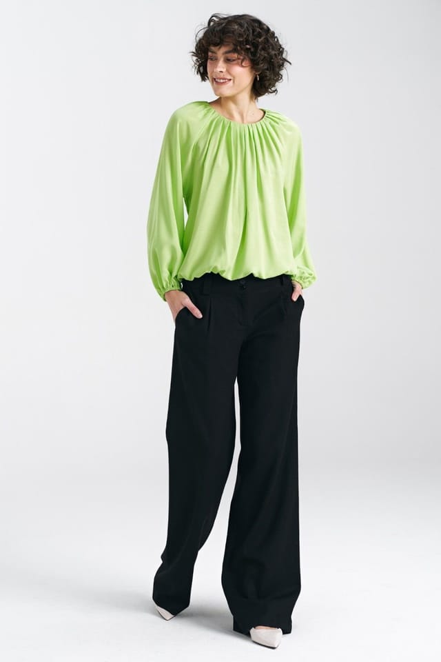 Love Lace Love Lace Women's Lime Viscose Pleated Round Neck Blouse in Green - 2