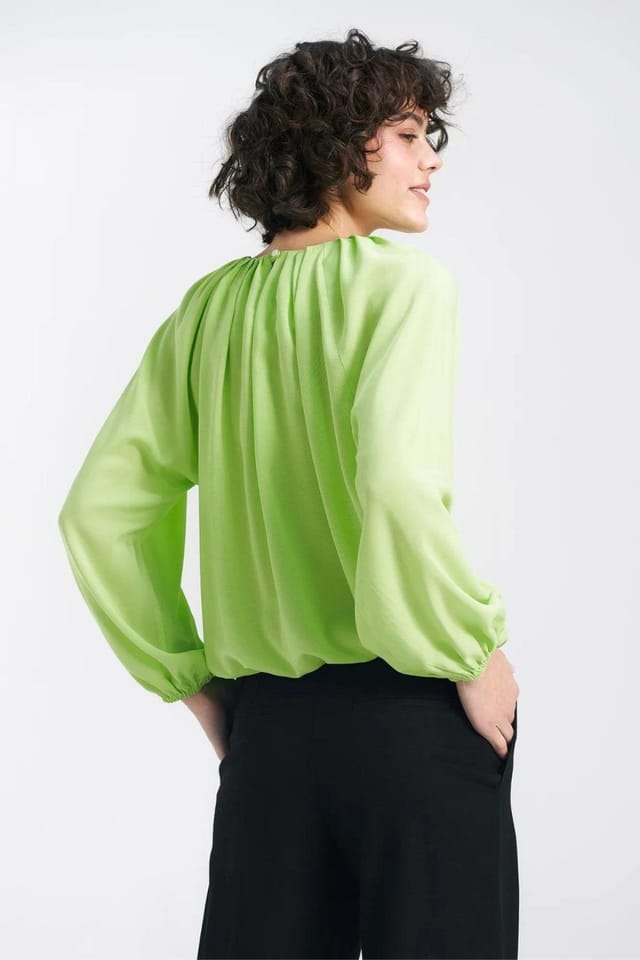 Love Lace Love Lace Women's Lime Viscose Pleated Round Neck Blouse in Green - 3