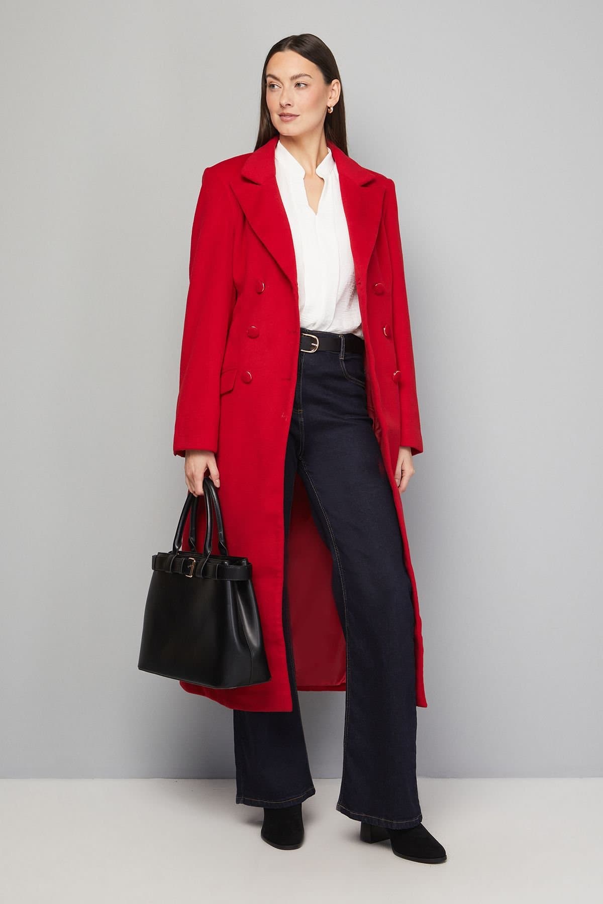 Wallis Wallis Women's Double Breasted Pocket Detail Coat in Red