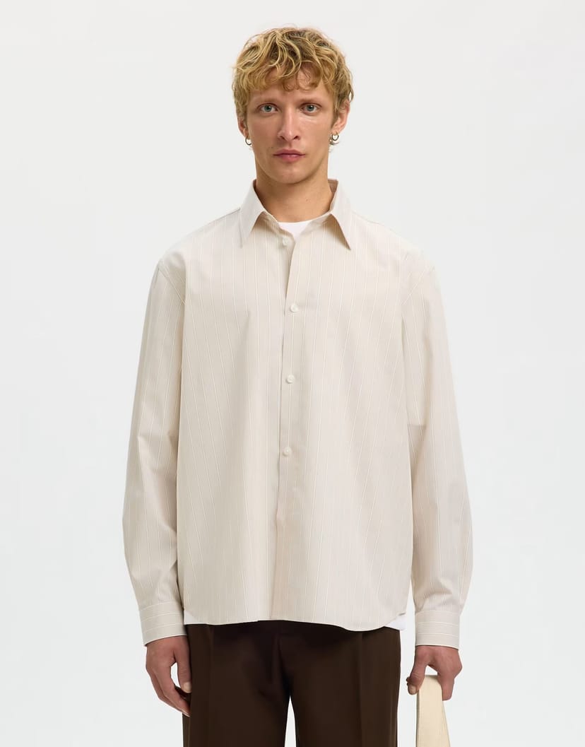 ASOS Selected Long sleeved shirt in sand - 1