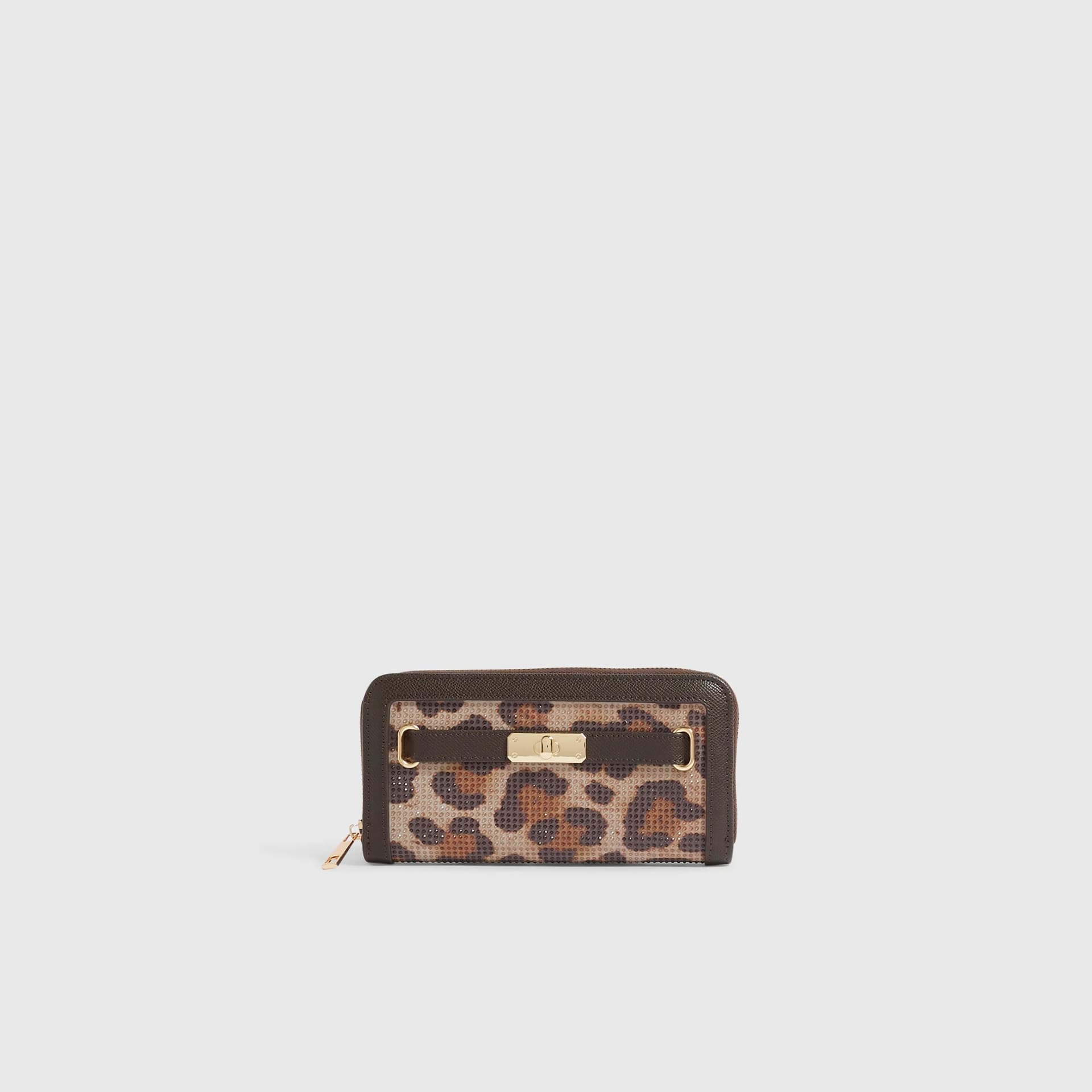 River Island River Island Womens Brown Leopard Print Diamante Ziparound Purse