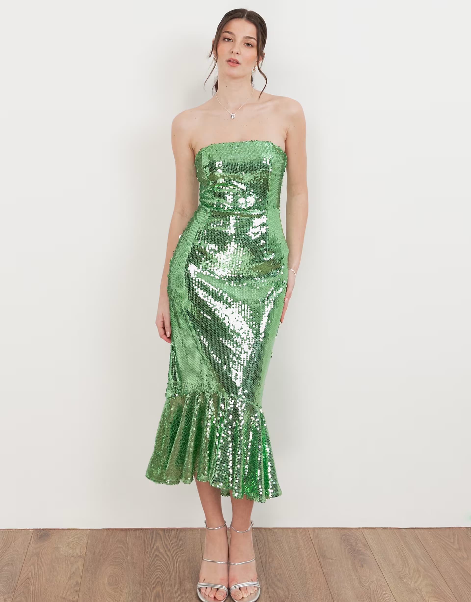 ASOS Maya Fully embellished bandeau midi dress in green
