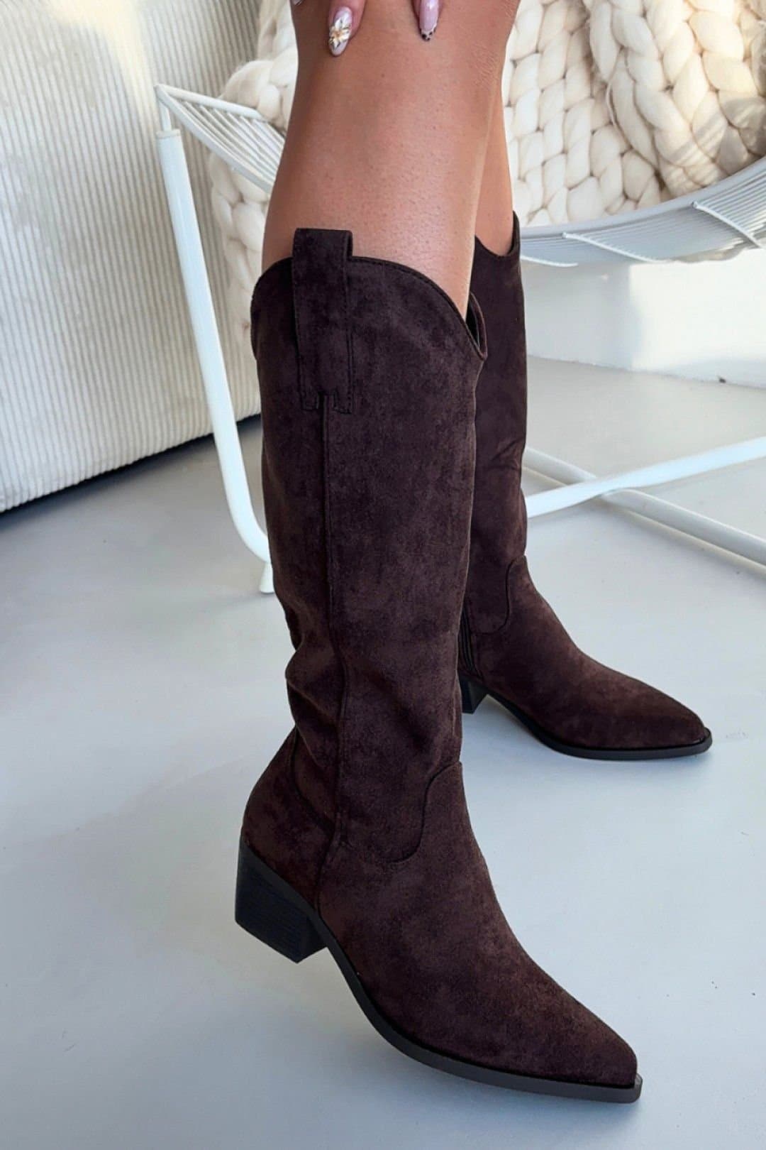 Love Lace Love Lace Brown Suede Cowgirl Heel Boots