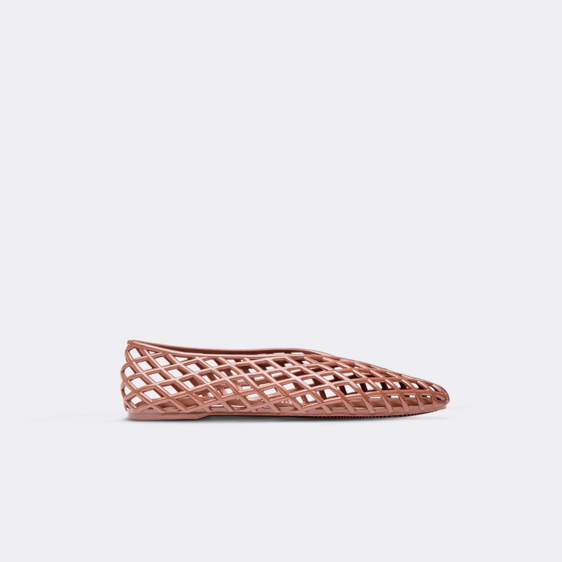 EGO Charlez Woven Detail Flat Ballet Pump In Brown Rubber, Women's Size UK 3