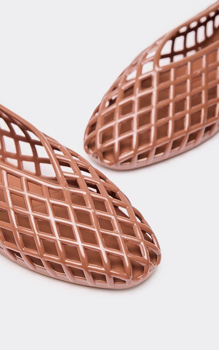 EGO Charlez Woven Detail Flat Ballet Pump In Brown Rubber, Women's Size UK 3 - 2