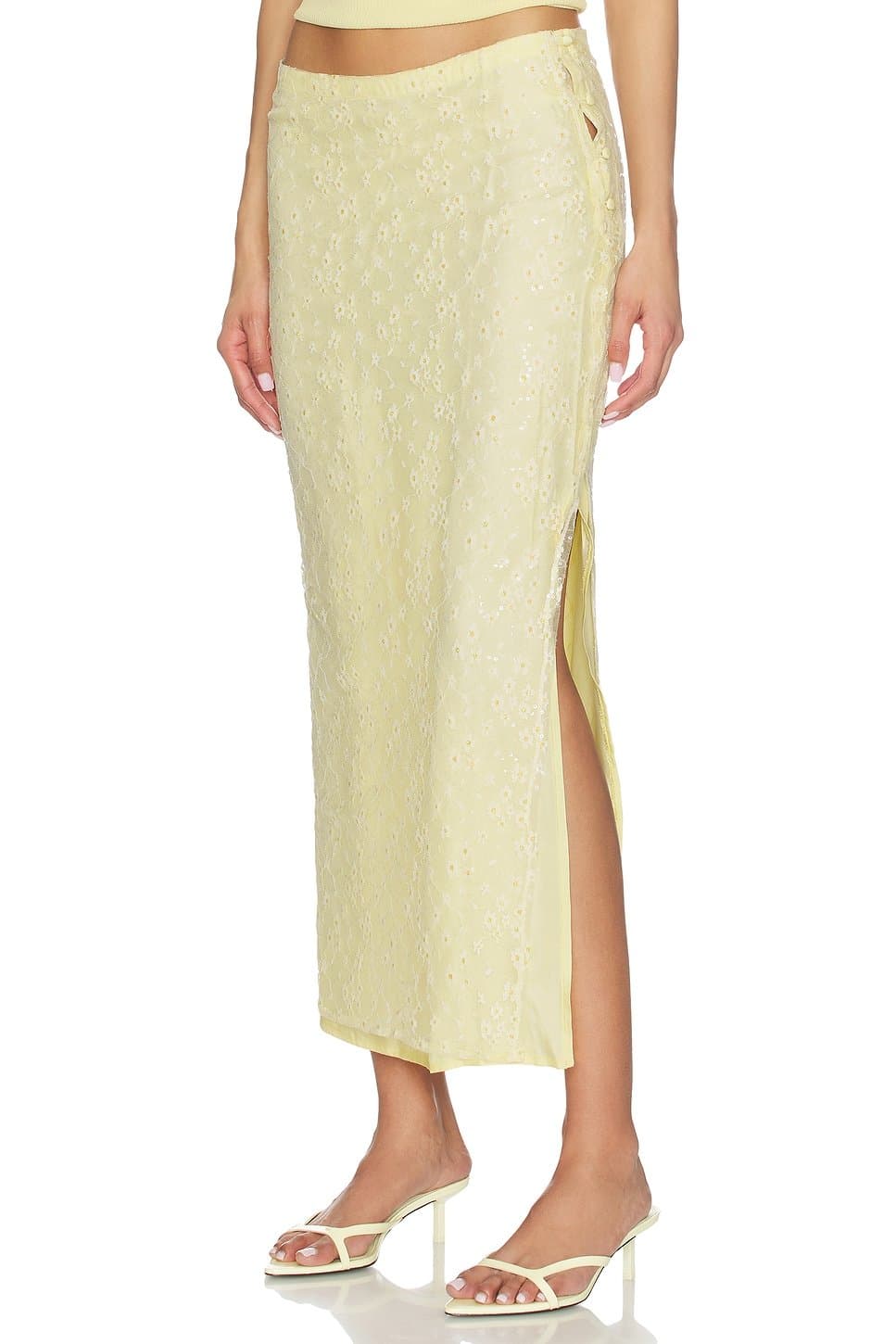 revolve Revolve Floral Sequin Lace Midi Skirt in Yellow