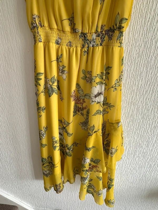 Roman Yellow Green Floral Frilly Asymmetrical Floaty Dress 12 Roman