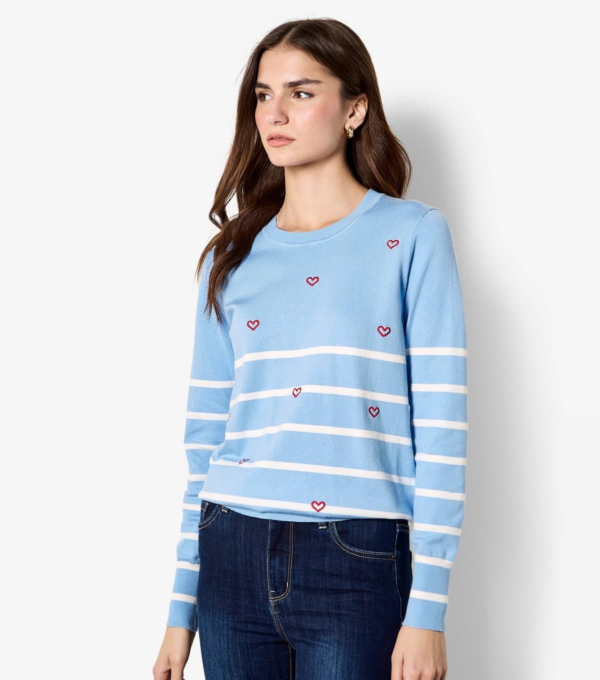 Apricot Women's Blue Striped Heart Embroidered Jumper Apricot New Look