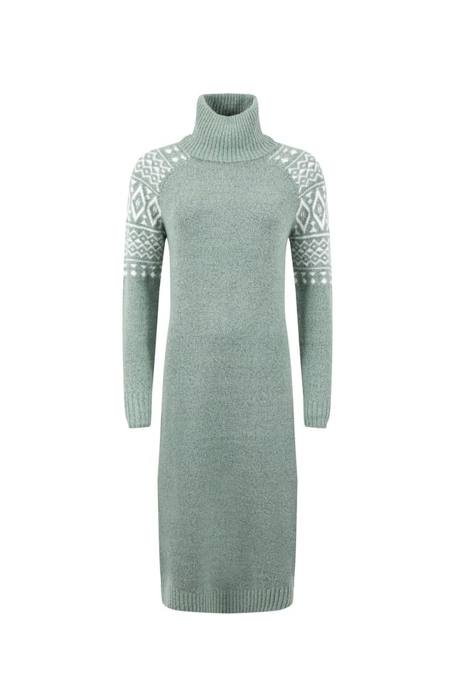 Weird Fish Weird Fish Women's Ezzie Fair Isle Roll Neck Knitted Dress in Bright Green - 2