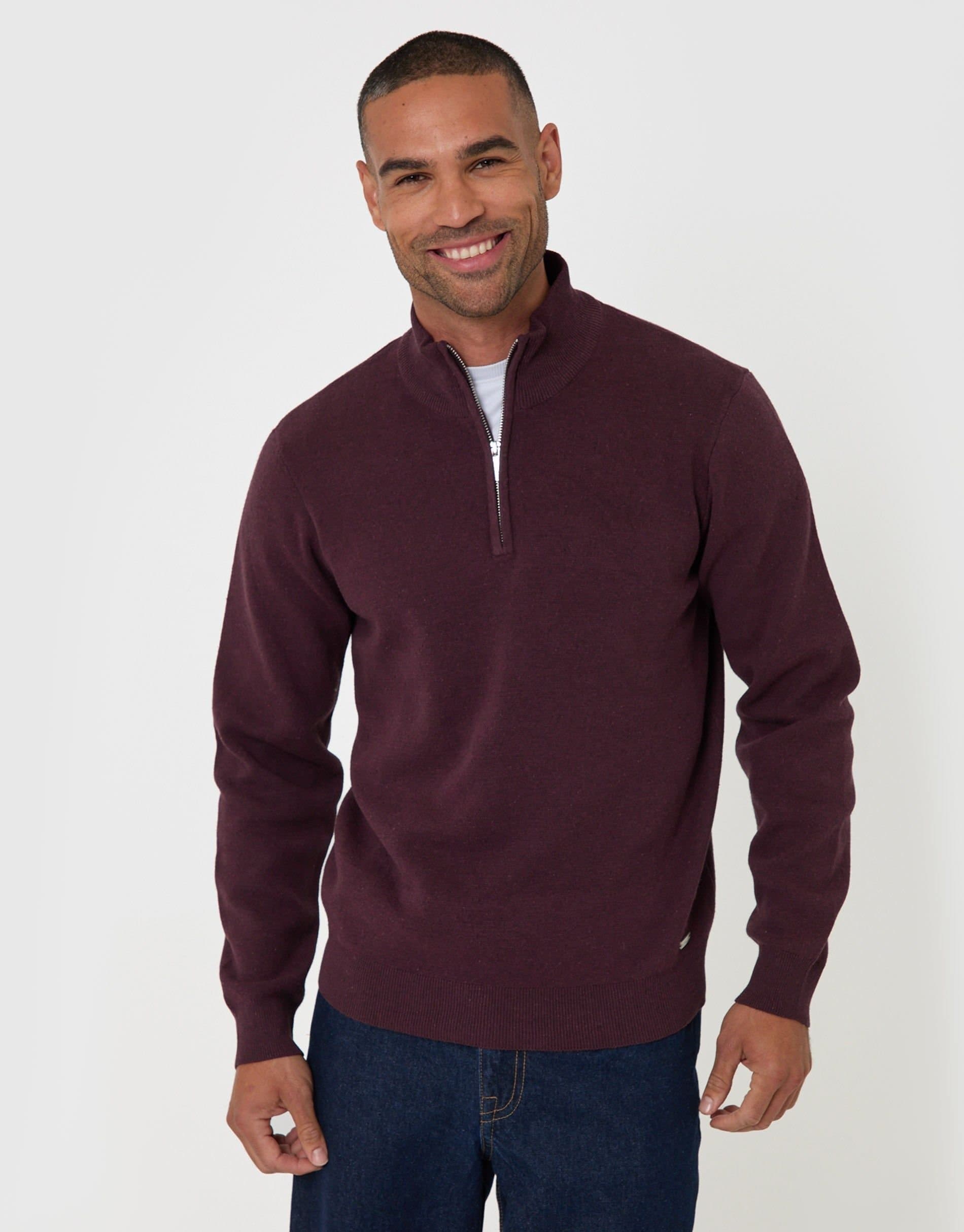 Threadbare threadbare Men's Cotton Rich Quarter Zip Jumper in Red