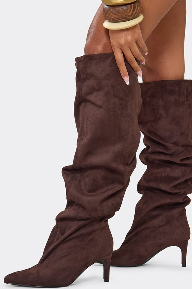 EGO EGO Women's Knee High Faux Suede Stiletto Boots in Dark Brown - 2