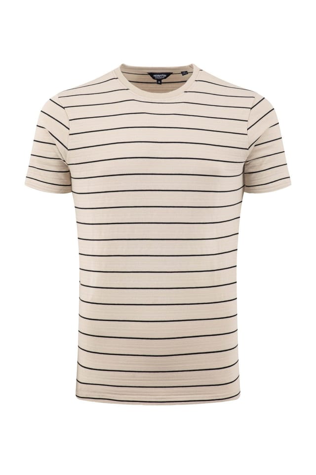 Weird Fish Weird Fish Men's Grayson Textured Stripe T-Shirt in Ecru - 2