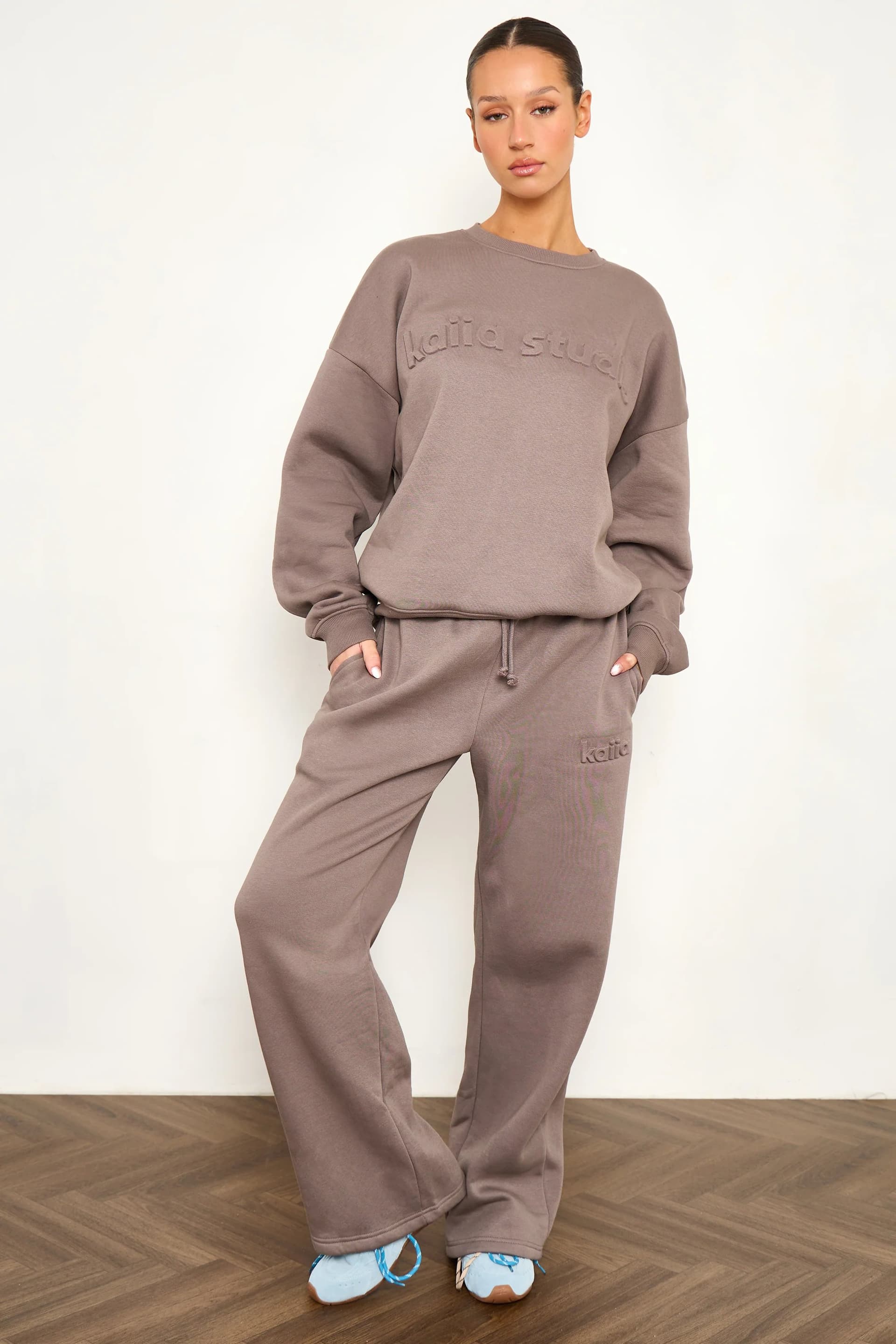 Kaiia Kaiia Embossed Oversized Sweatshirt in Storm Grey