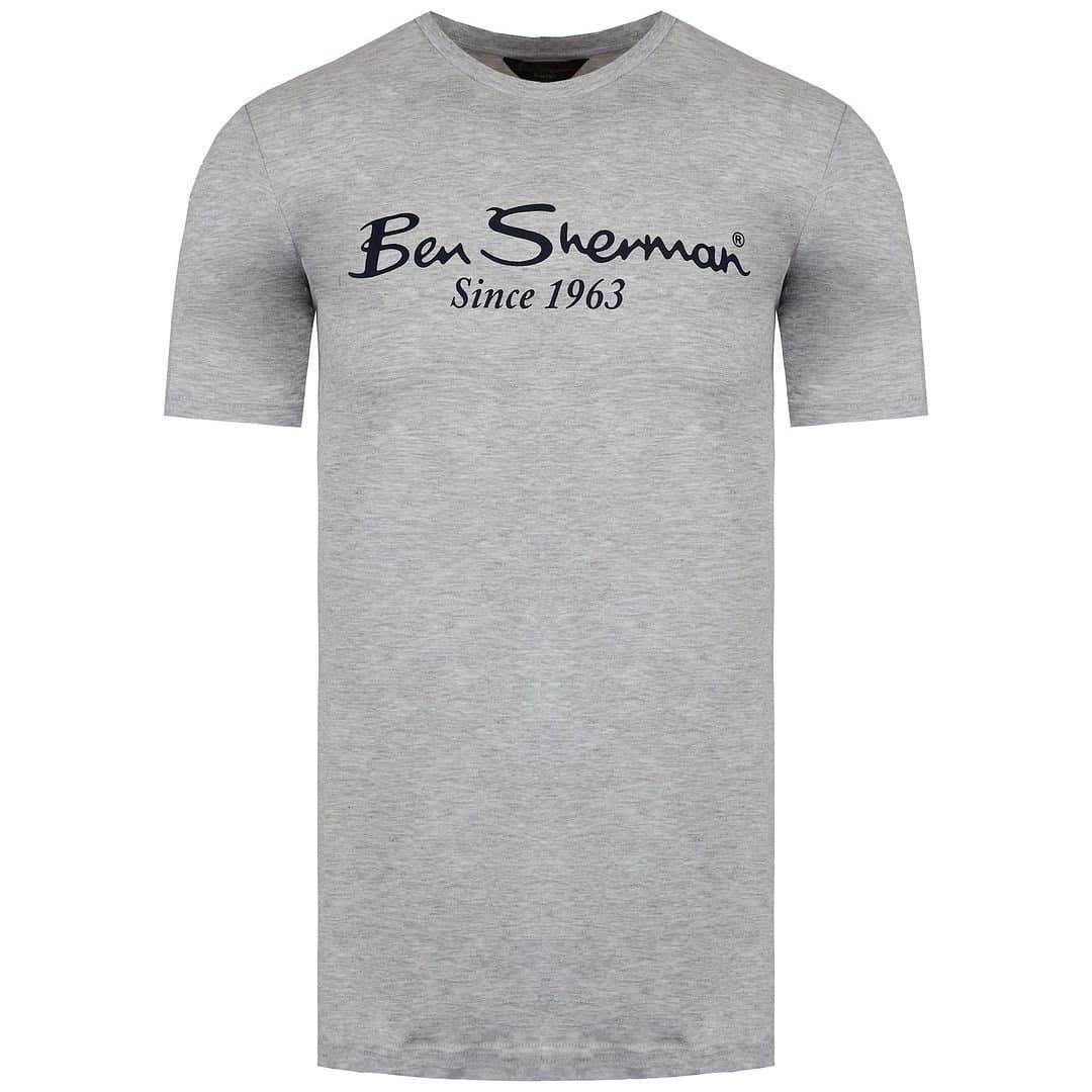 Ben Sherman Ben Sherman Men's Script Logo Short Sleeve Crew Neck Grey T-Shirt
