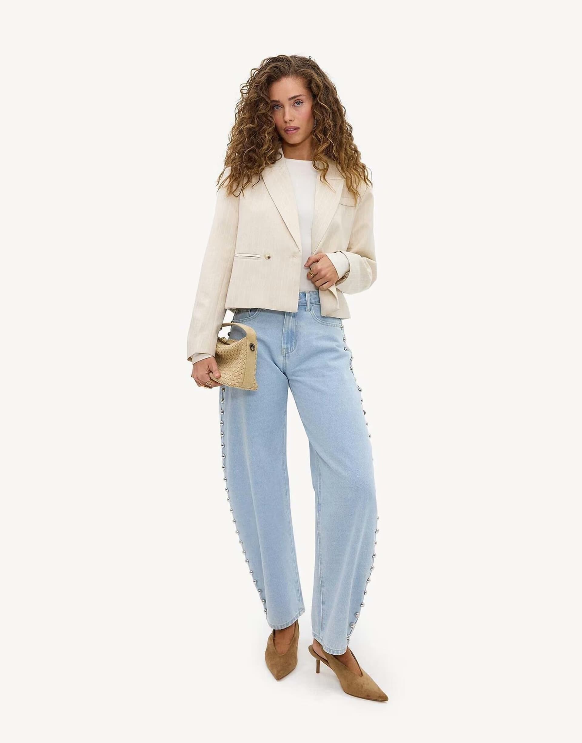 ASOS Loavies Chasing cider skies balloon jeans with studs in blue