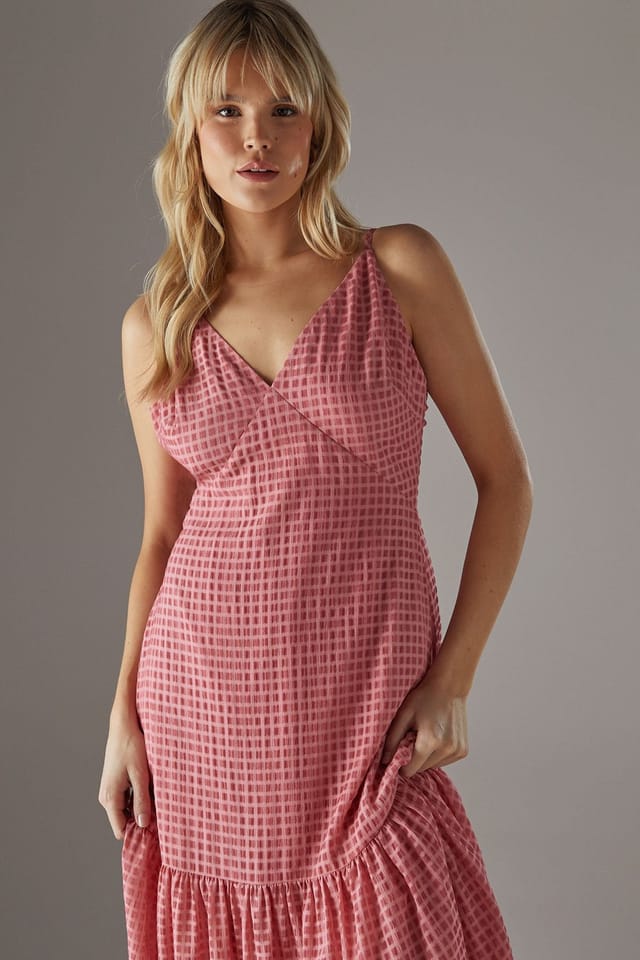 Warehouse Warehouse Women's Check Organza High Apex Strappy Midi Dress in Pink - 2