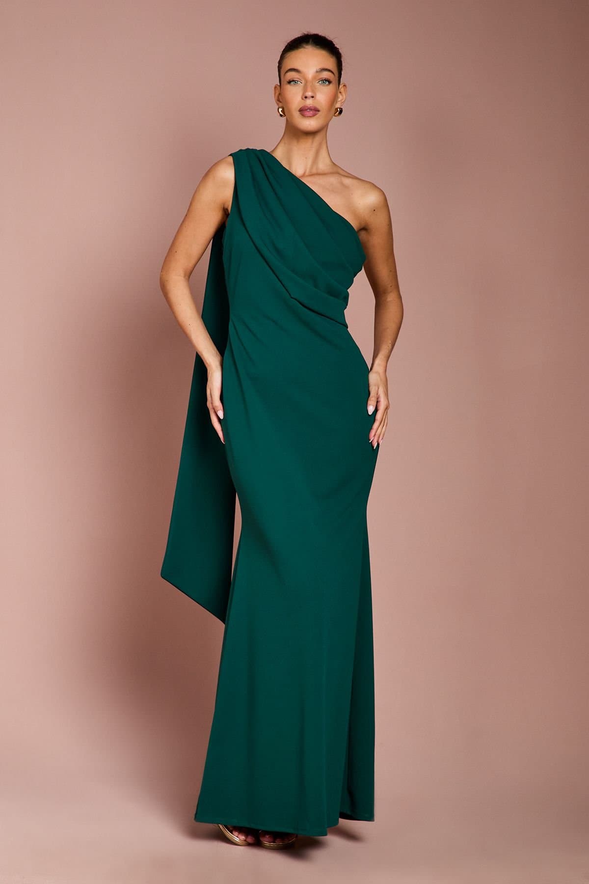 Coast Coast Women's One Shoulder Stretch Crepe Maxi Dress in Emerald