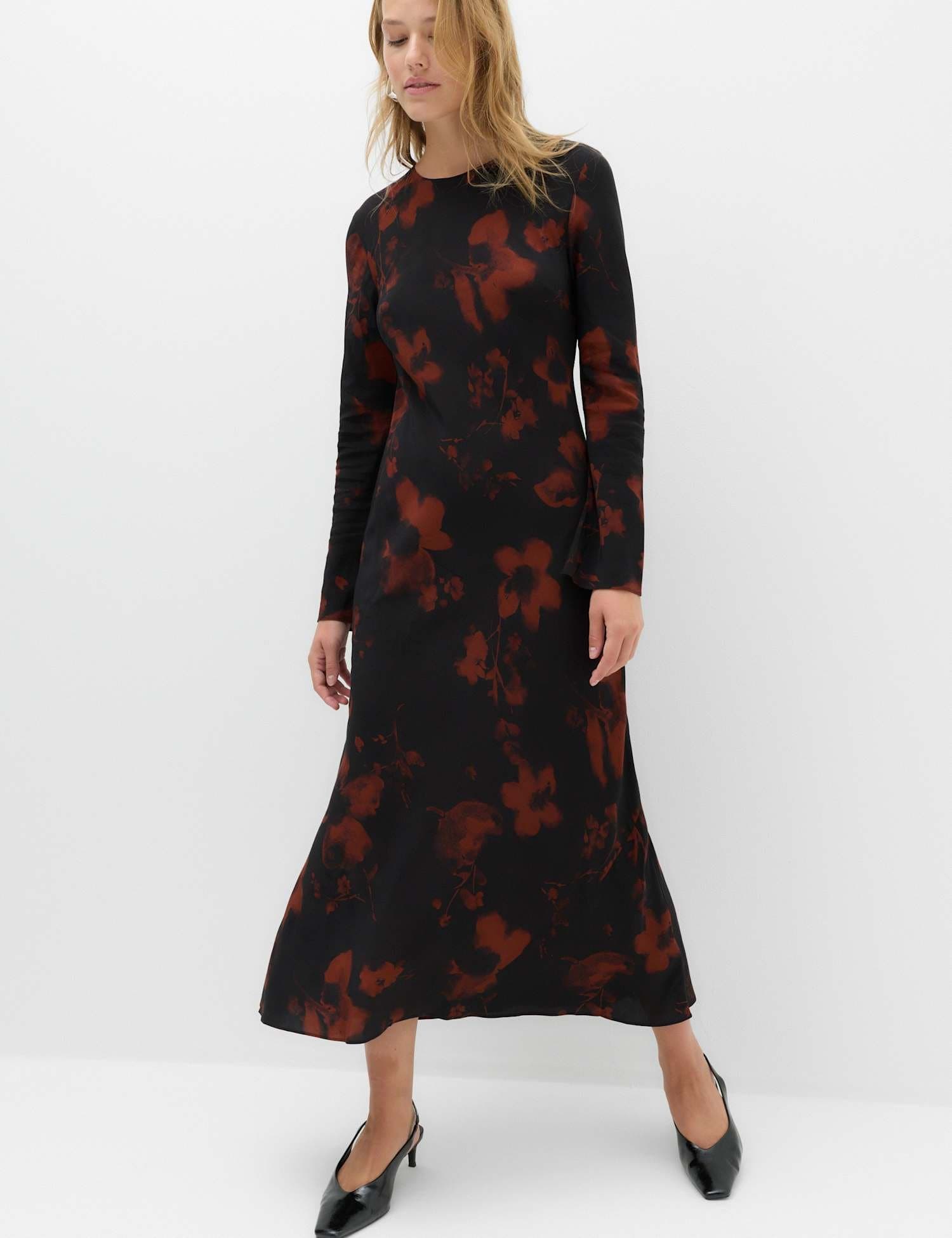 Marks & Spencer M&S Satin Floral Midaxi Column Dress Black Mix