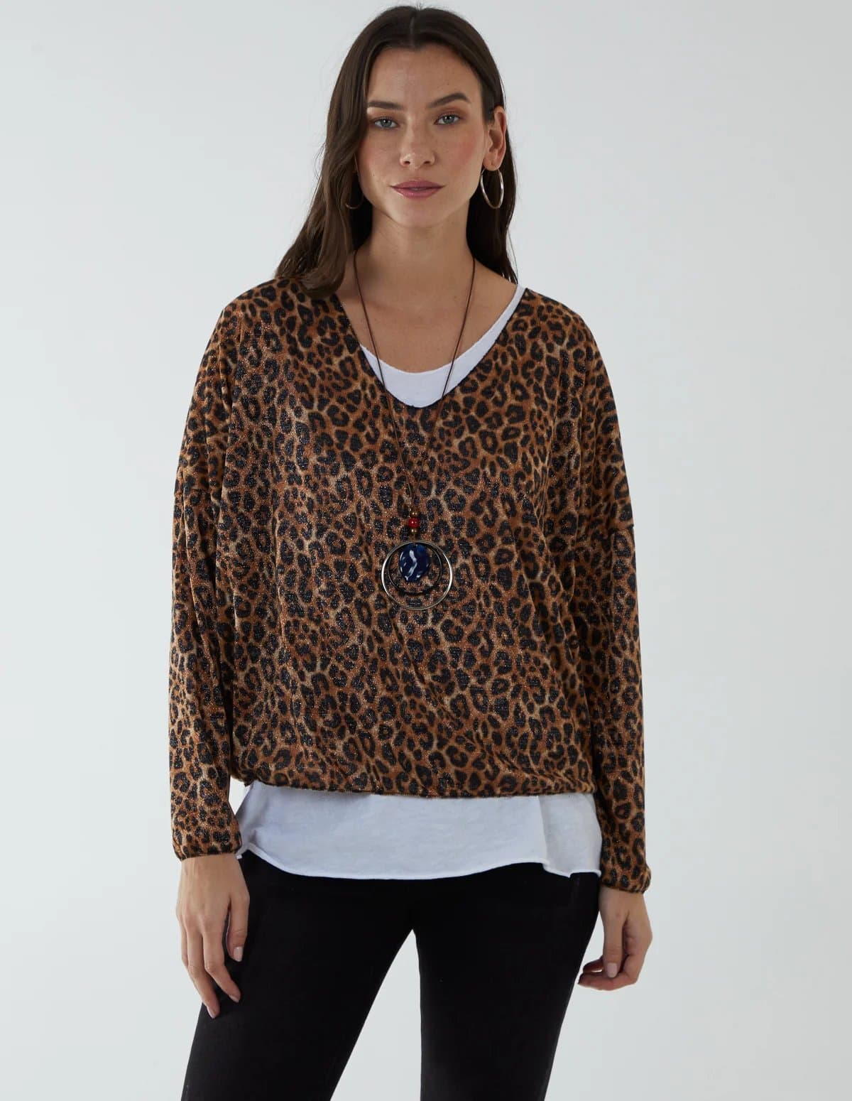 Blue Vanilla Leopard Glitter Necklace  3 in 1 Top