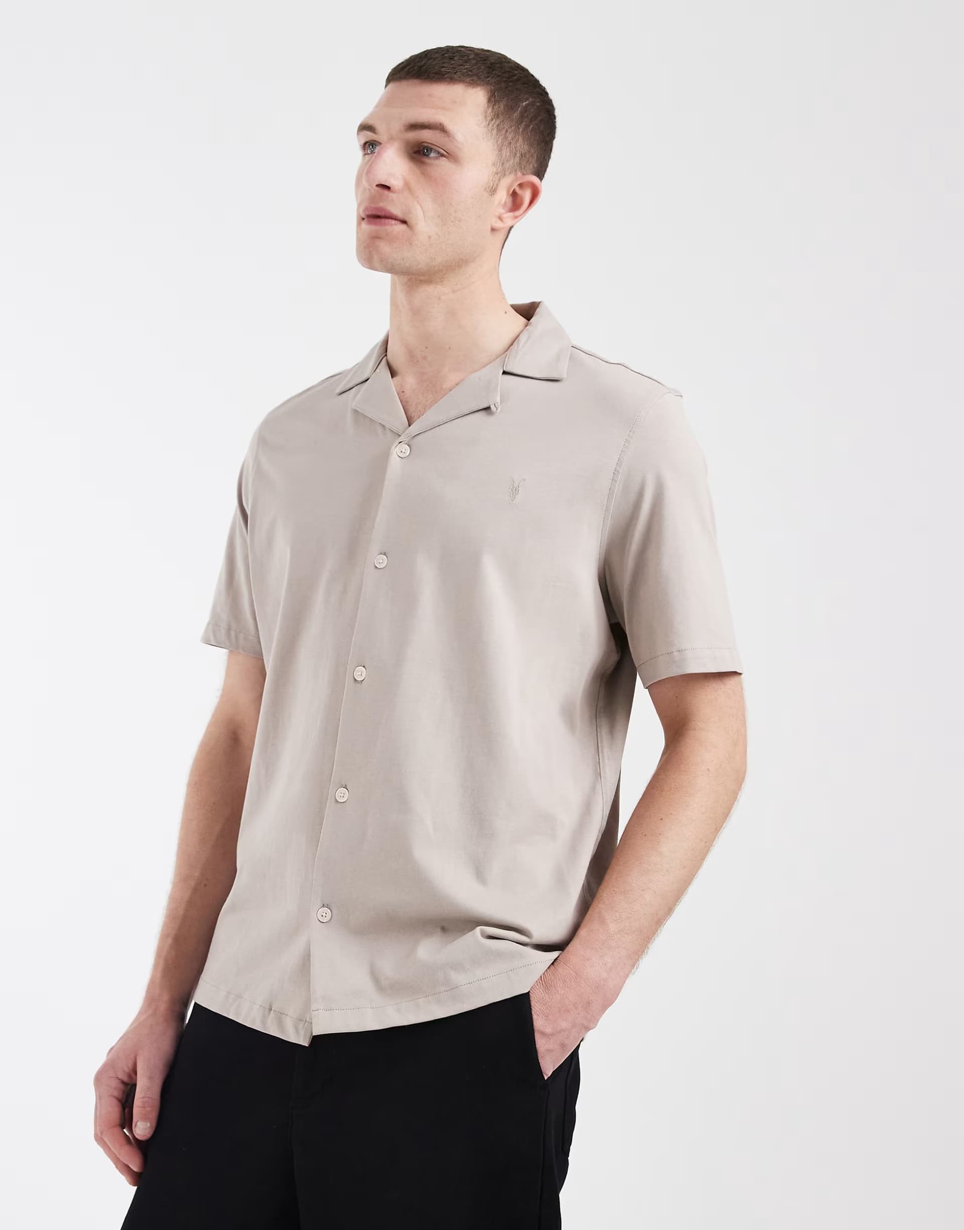 ASOS AllSaints Hudson short sleeve shirt in beige