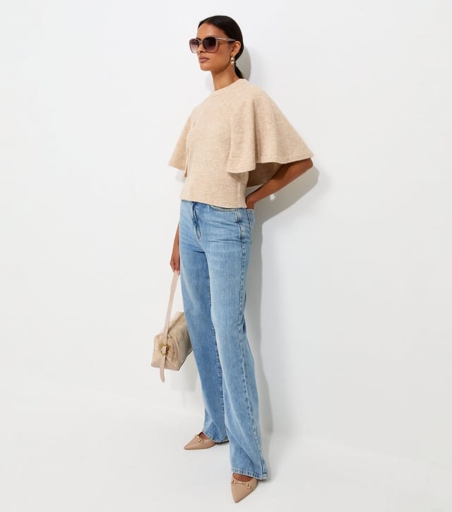 New Look Women's Oatmeal Knitted Cape Sleeve T-Shirt New Look - 3