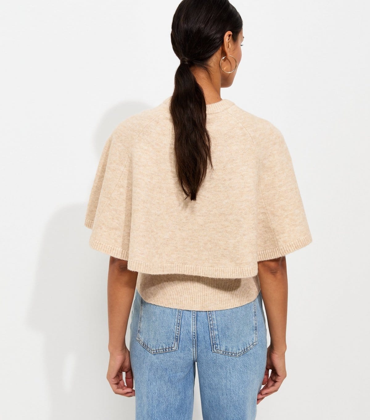 New Look Women's Oatmeal Knitted Cape Sleeve T-Shirt New Look - 4