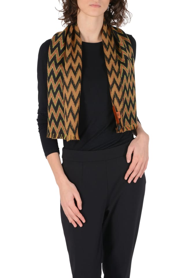 Missoni Missoni Women's Zigzag Pattern Scarf Fringed in Black - 2