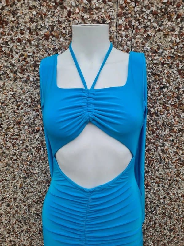Missy Empire Missyempire Melia Blue Slinky Cut Out Ruched Mini Dress UK 8 BNWT