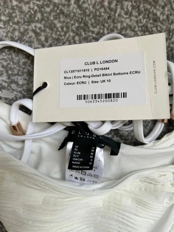 Club L London Club L London Rico Ecru Ring-Detail Bikini Bottoms - UK 10 - 1