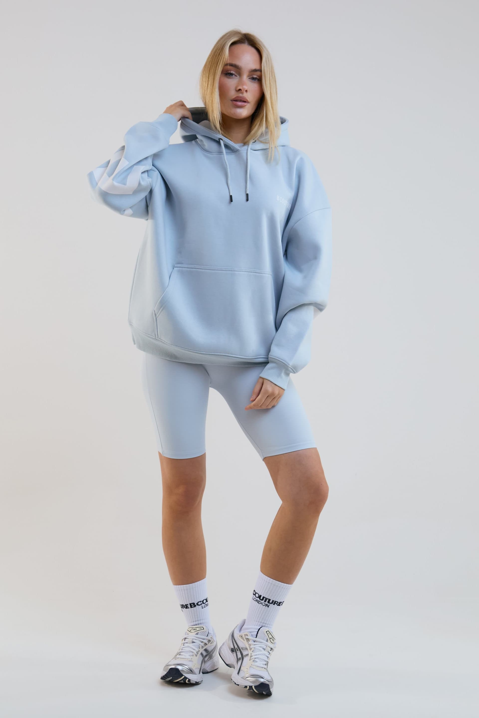 BCouture BCouture Women's Cycling Shorts, Hoodie & T-Shirt Set in Light Blue